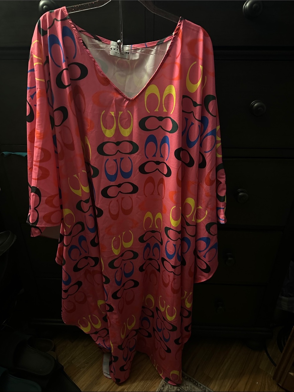 Vibrant Pink V-Neck Swim Coverup Kaftan